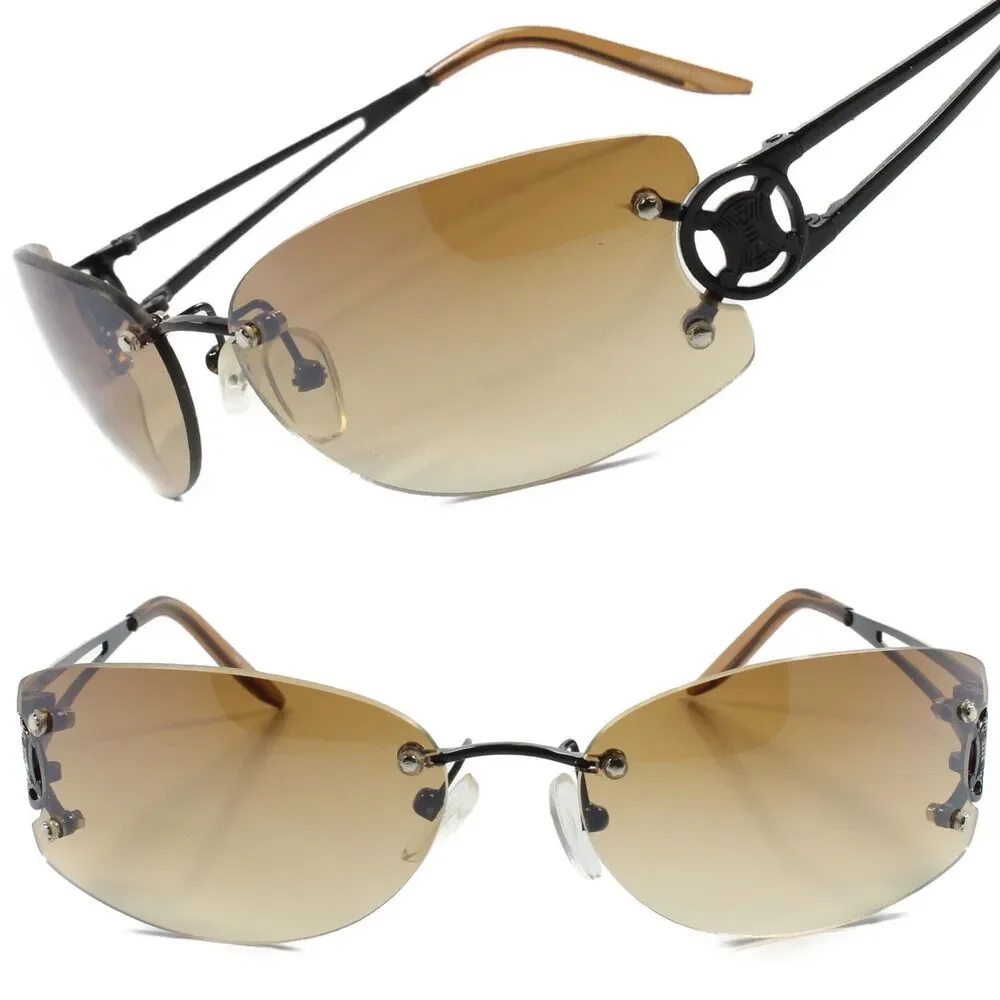 Rimless Rectangle Sunglasses Womens Elegant Slick Design Stylish Black Frame